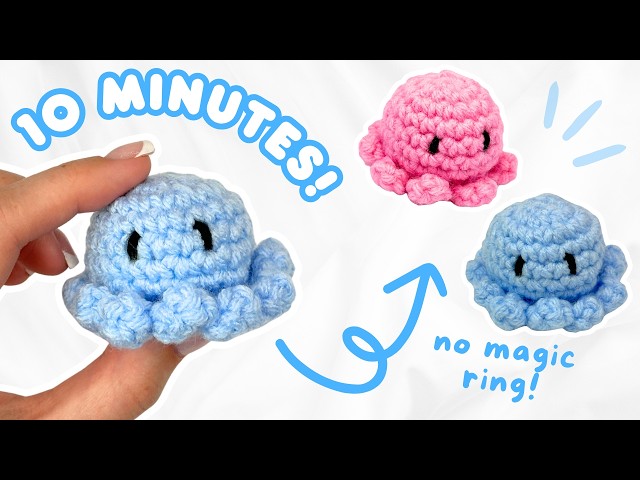 EASY crochet mini jellyfish octopus tutorial for BEGINNERS (no-sew!) | how to crochet amigurumi 🐙