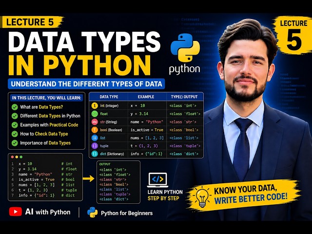Lecture 5 | Data Types in Python Explained | Python for Beginners 🐍
