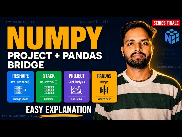 NumPy Series Finale in Hindi | Reshaping + Complete Mini Project + Pandas Bridge Tutorial