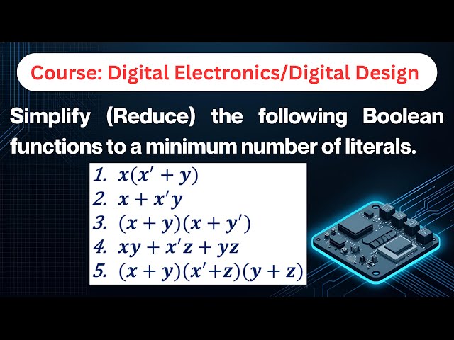 Simplify (Reduce) the following Boolean functions to a minimum number of literals.