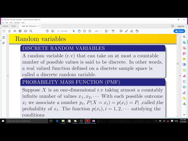 Discrete Random Variables and the probability mass function.
