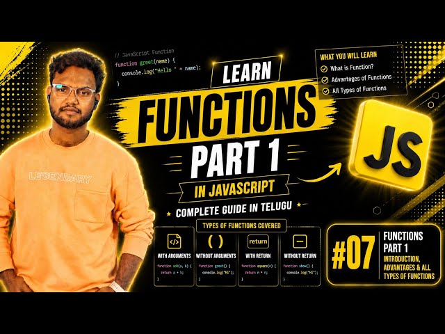 JavaScript Functions Part 1 in Telugu 🔥 | Functions, Parameters & Arguments | JS Course #07
