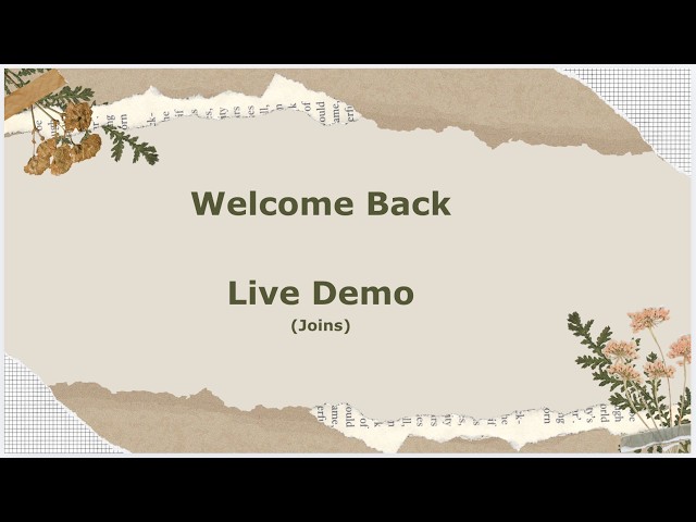 Live Demo - Joins, Inner Join, Left Join #joins #innerjoin #leftjoin #handsonlearning