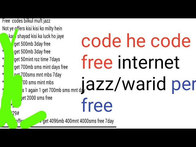 Jazz/warid free internet code he code free unlimited internet pack