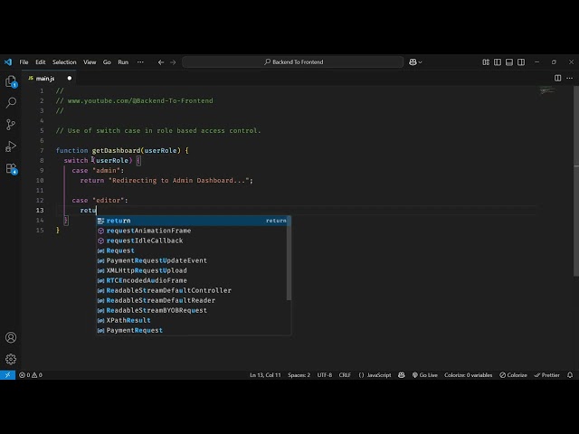 JavaScript | Use of switch case in role based access control