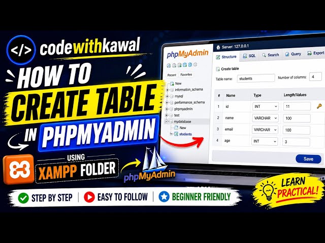 Create MySQL Table in phpMyAdmin (XAMPP) | Step-by-Step Beginner Guide