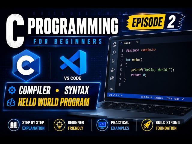 C Programming Tutorial for Beginners #2 | Compiler, Syntax & Hello World Program | CodeForge