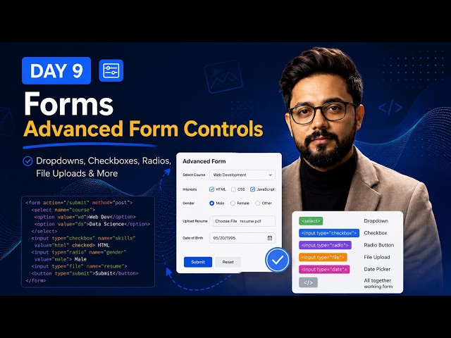 HTML Advanced Form Controls Tutorial 2026 🚀 | Day 9 | Radio Buttons, Checkboxes & Dropdowns