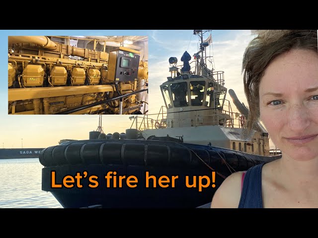 5600hp Tugboat Cat Engine Start | Marine Diesel Generator Fire Up & Black Out | Noisy Walk Through!