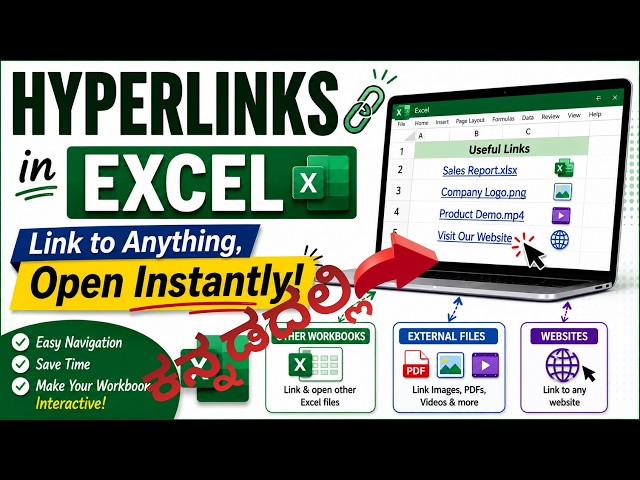 56 - Excel Hyperlinks: Link to Other Workbooks, Files & Websites