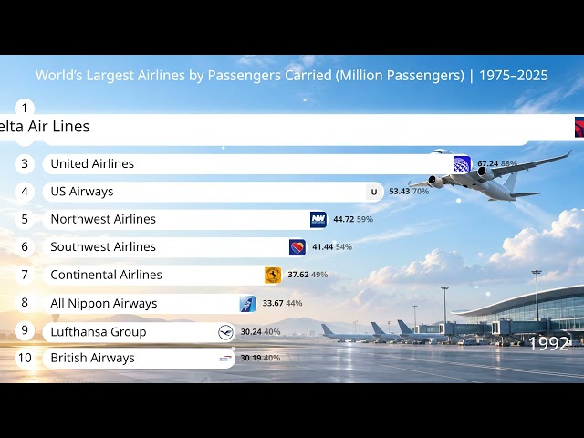 World’s Largest Airlines by Passengers Carried Million Passengers  1975–2025