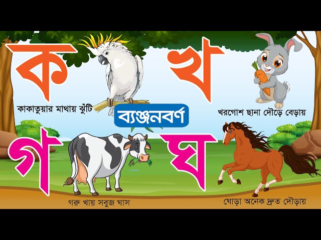 বাংলা ব্যঞ্জনবর্ণ ক খ গ ঘ | Bangla Bornomala | ক তে কাকাতুয়া | খ তে খরগোশ | Bangla Banjonborno
