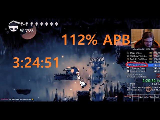 Hollow Knight 112% APB Speedrun in 3:24:51