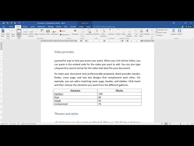 MS Word Insert Tab