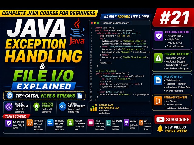 Java Exception Handling & File I/O Explained | Try-Catch, Files & Streams | #21