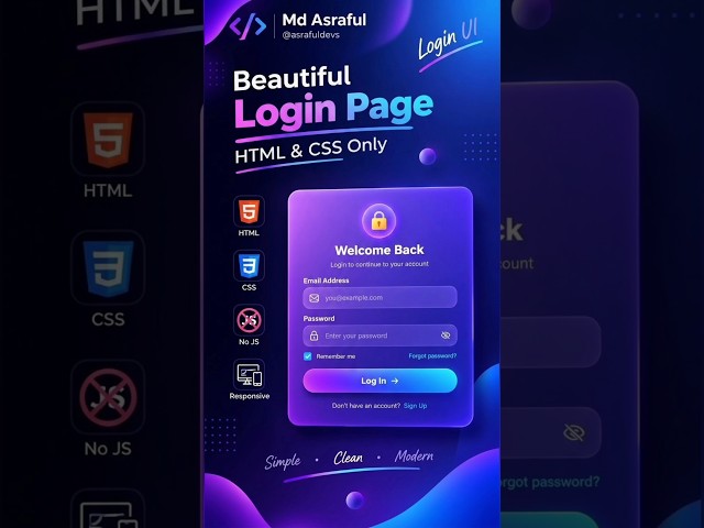 Build a Modern Login Page with HTML & CSS Only | Responsive Login Form UI