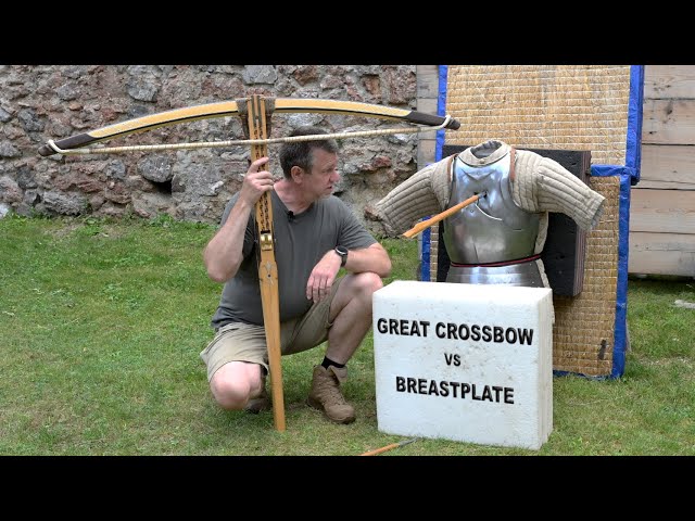 Medieval 1250 lb Great Horn Composite Crossbow vs Breastplate