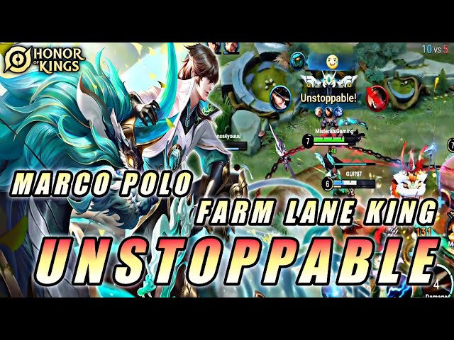 Marco Polo Pro Gameplay 100% UNSTOPPABLE! - Over Power Farm Lane | Honor Of Kings (HOK)