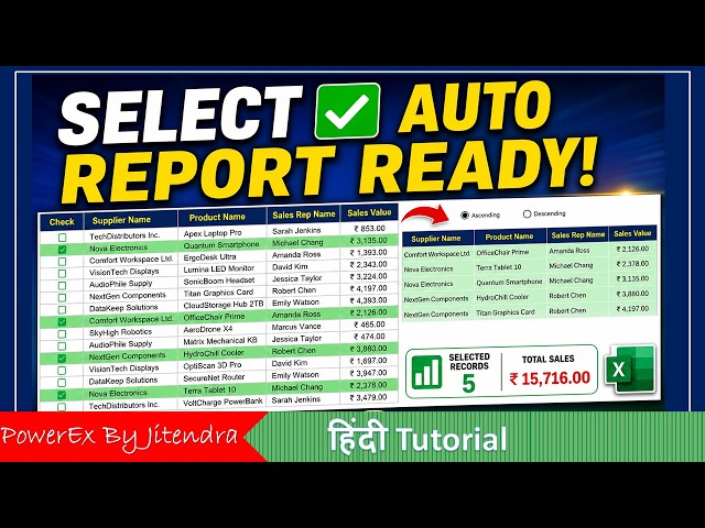 Excel Automation: Select ✓ and Get an Auto Report | FILTER + SORT | No VBA