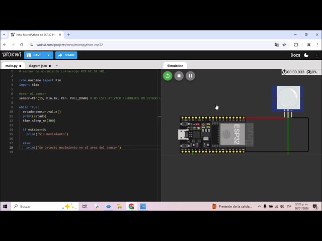 10. ESP32 Micro Python Sensor de movimiento PIR HC SR 501 WOKWI y Thonny