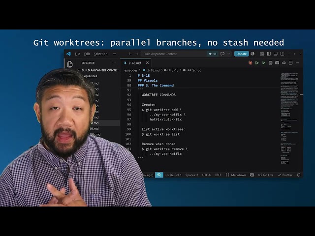 Git worktrees: parallel branches, no stash needed