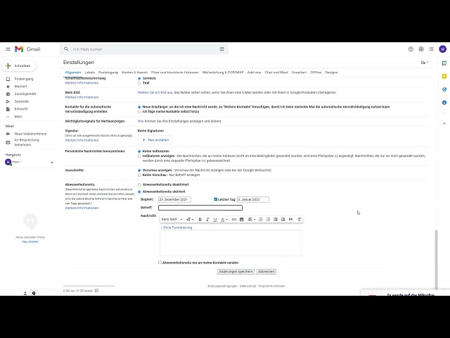 Gmail: Abwesenheitsnotiz einrichten