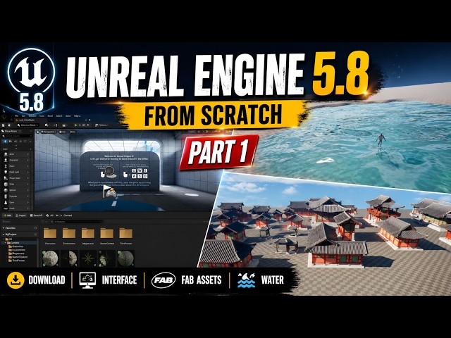 Unreal Engine 5.8 Beginner Tutorial | Interface, Levels, FAB & Water | Part 1