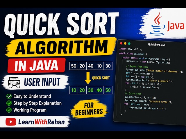 Java Program to Implement Quick Sort Algorithm #coding #dsa #algorithm #programmings #learnwithrehan