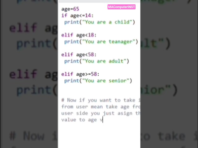 if elif statement example of Python Language #viral #excel #youtubeshorts #facebook #instagram