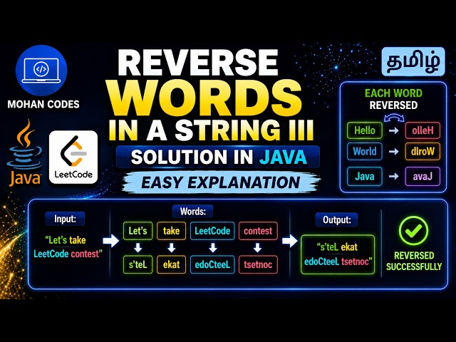 Reverse Words in a String III Leetcode Solution in Java | Easy Explanation in Tamil
