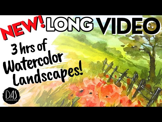 3hrs of Non-Stop FUN Watercolor Landscape Inspiration (Whimsical Houses, Sheep, Poppies & more!)