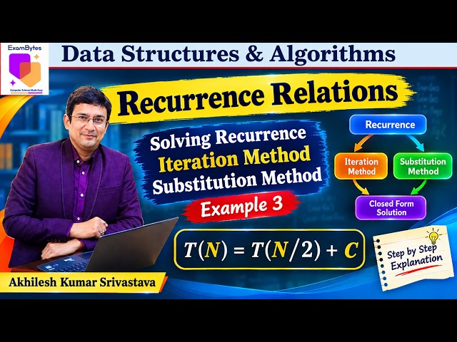 Solving Recurrence Relations Using Substitution Method | T(N) = T(N/2) + C | Example 3 | DSA