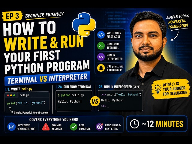 How to Write & Run Your First Python Program | Ep 3 — Terminal vs Interpreter
