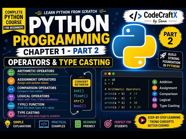 Python Operators, Type Casting | Chapter 1 Part 2 | Python for Beginners