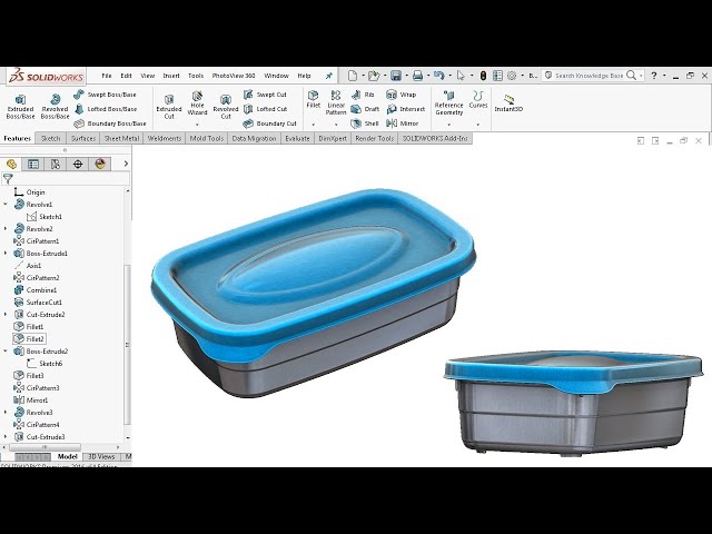 Advanced Surface Modeling - Plastic Container - Solidworks Tutorial