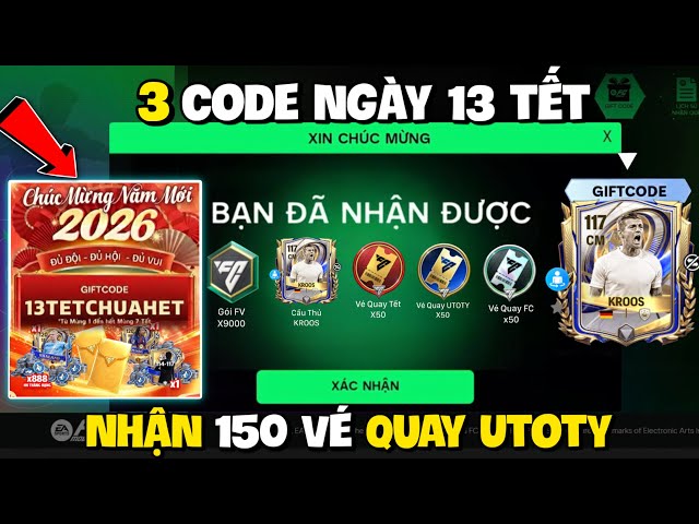 Enter the 3 Latest FC Mobile VN Codes on the 13th Day of the Lunar New Year to Receive UTOTY Spin...