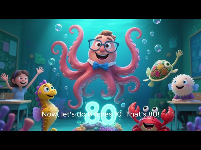 An octopus teaching the 8 times table #education #math #kidsvideo #babyshark #cocomelon #table8