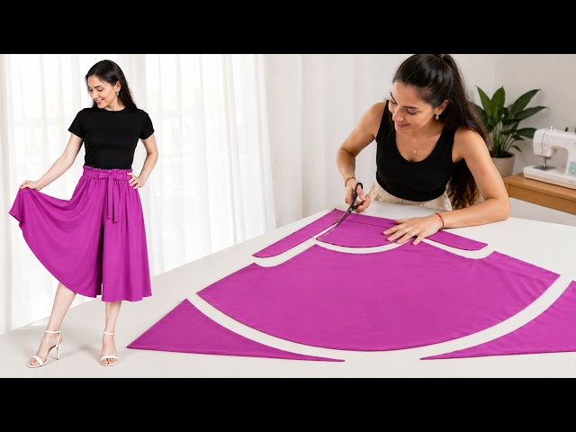 Very Easy Paperbag Belted Culotte Trousers Cutting and Sewing Tutorial