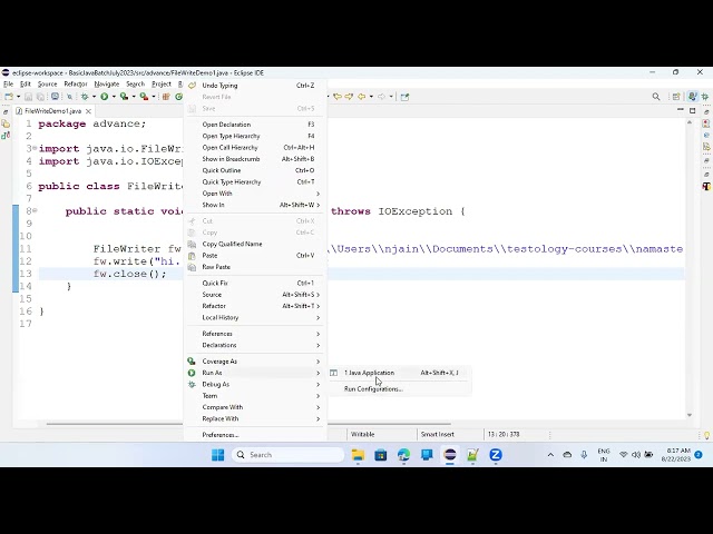 Session_47 Write into file using FileWriter in JAVA