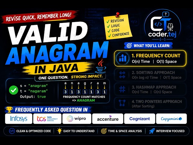 Valid Anagram - Java using frequency count. #validanagram #java #interview #infosys #placement