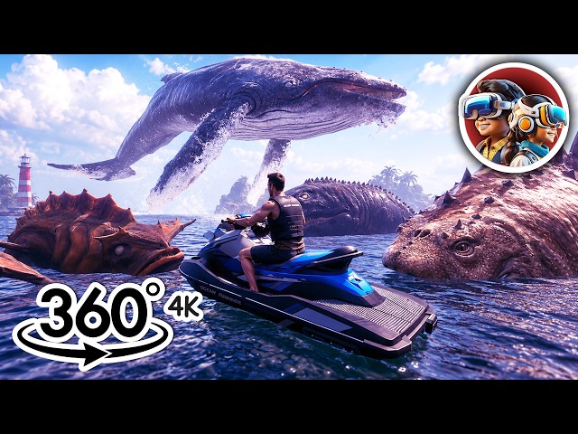 Jet Ski Adventure Ride Through a Sea Monster Ocean - 360 4K