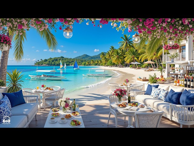 Summer Bossa Nova Jazz & Calming Ocean Waves at Seaside Coffee Shop Ambience for Relax, Work, Study