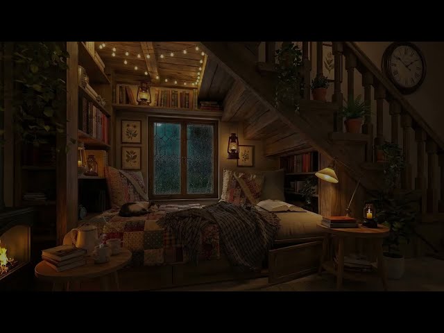 Stormy Night Cozy Hideaway Nook Ambience – Relaxing Rain & Thunder Sounds | 8 Hours
