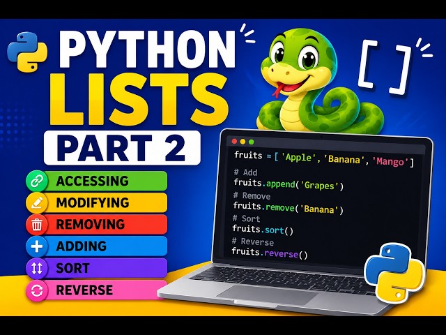 🐍 Python Lists Part 2 in Telugu 🔥 | Add, Remove, Modify, Sort & Reverse Lists Explained