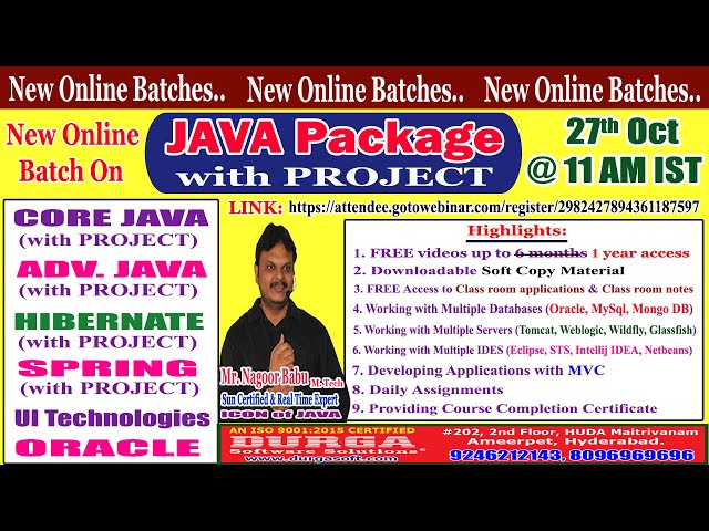CORE JAVA (with PROJECT) Online Training in DURGASOFT