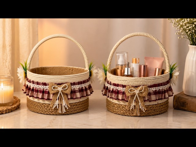 Unique Style of Making A Rope Basket / Recycling of cardboard / Rope Storage Basket / Hamna Nadeem