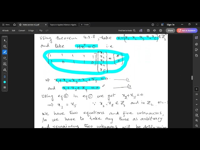 generate linear code from parity check matrix