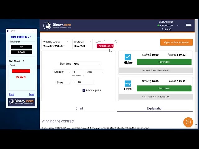 Tick trading Software | Binary.com $120 5min 😋😋