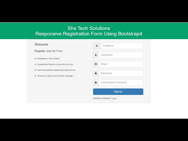 Responsive Registration Form Using Bootstrap4 | Responsive Registration Form Creation in Bootstrp4