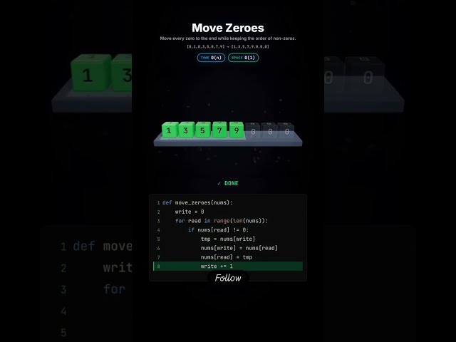Move Zeroes Explained | Two Pointer Technique Visualization